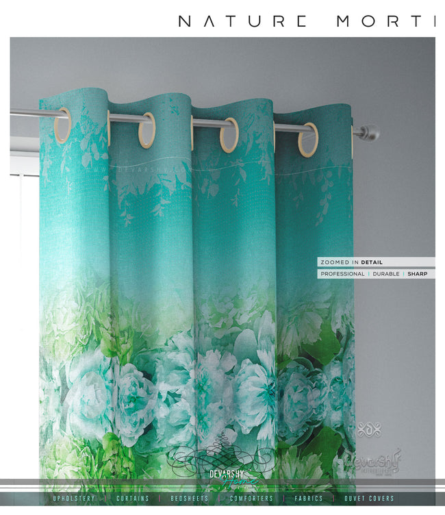 Green Florals Pattern PREMIUM Curtain Panel. Available on 12 Fabrics. Made to Order. 10002B