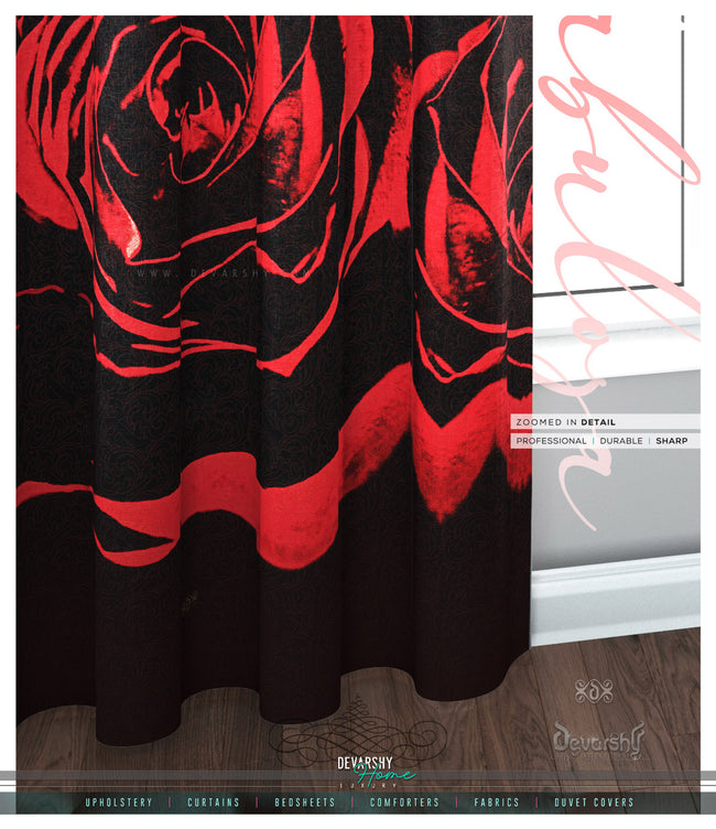 Deep Red Floral Print PREMIUM Curtain Panel. Available on 12 Fabrics. Made to Order. 10003C