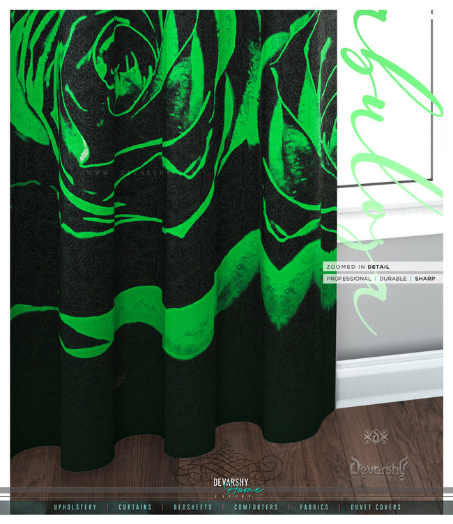 Green Floral Print PREMIUM Curtain Panel. Available on 12 Fabrics. Made to Order. 10003E