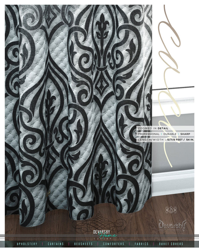 Grey Damask Pattern PREMIUM Curtain. Available on 12 Fabrics. Made to Order. 10005A