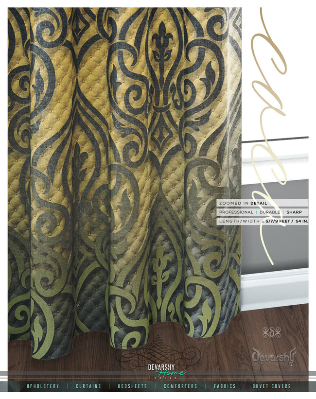 Yellow Damask Curtain panel, Made to Order on 12 Fabric Options - 10005B