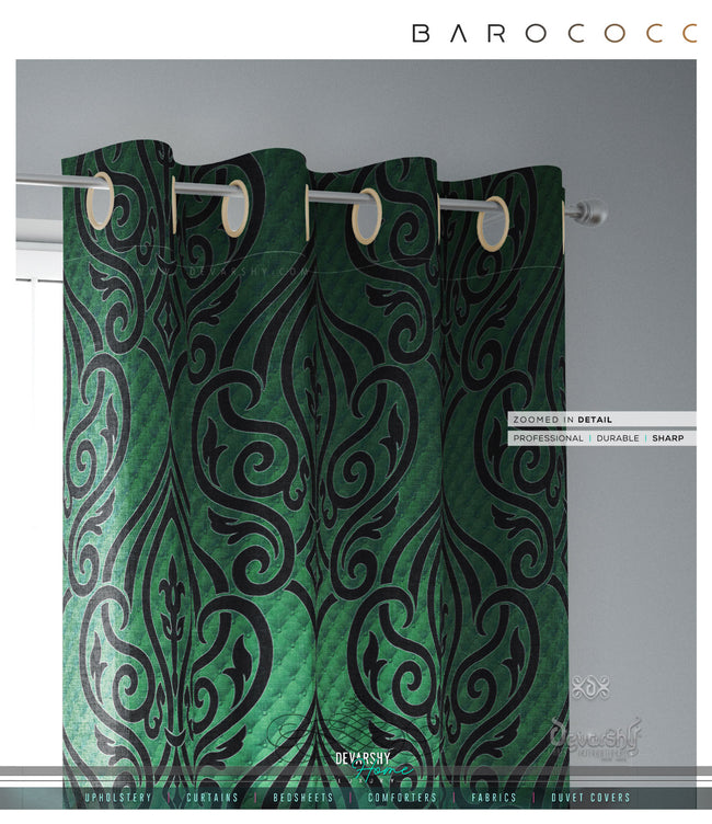 Decorative Damask Green PREMIUM Curtain. 12 Fabric Options. Made to Order. Heavy And Sheer.  10005D