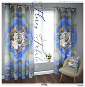 Abstract Blue Floral PREMIUM Curtain Panel. Available on 12 Fabrics. Made to Order. 10008C