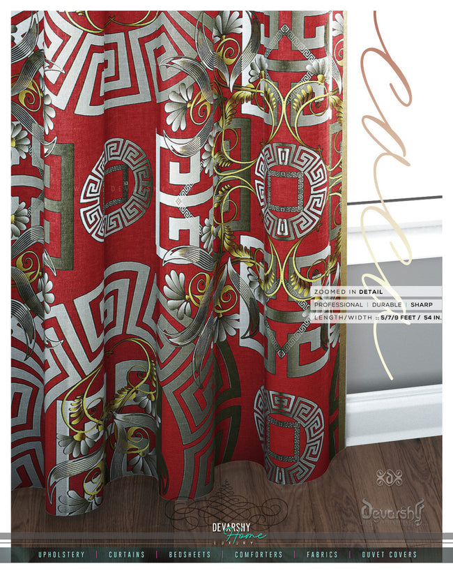 ROCOCO Royal Red PREMIUM Curtain Panel. Available on 12 Fabrics. Made To Order. 10014
