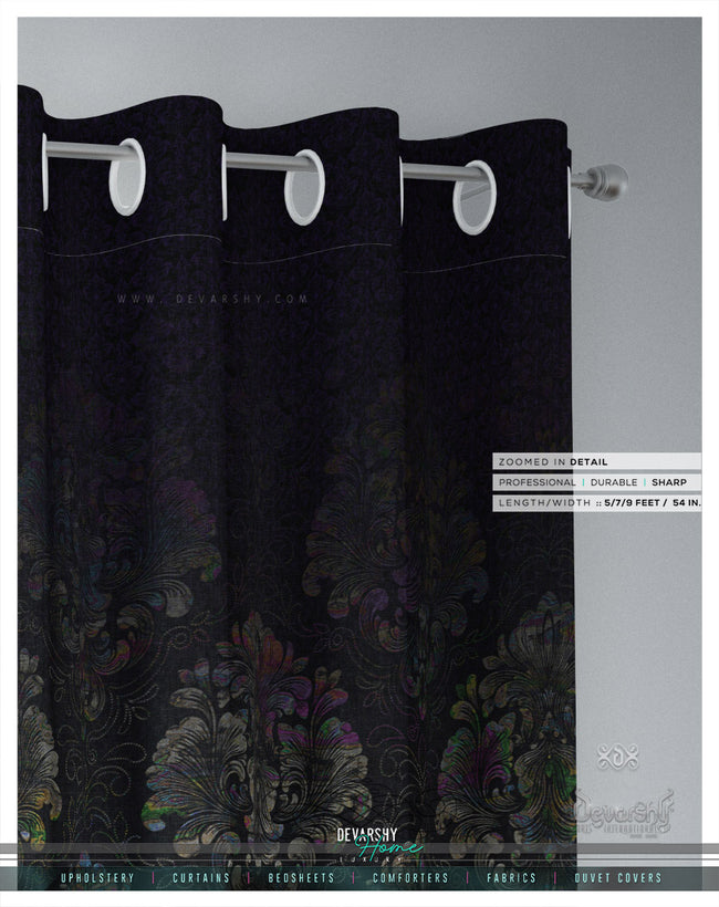 Black Damask PREMIUM Curtain Panel. Available on 12 Fabrics, Heavy & Sheer, Made to Order. 100185