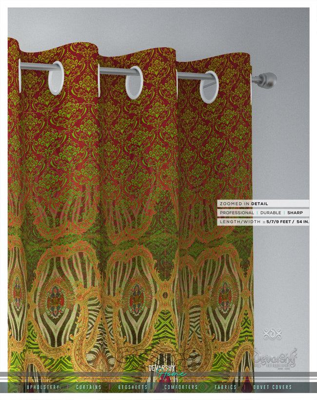 Yellow Baroque Ornate PREMIUM Curtain Panel. Available on 12 Fabrics. Heavy & Sheer. 100219