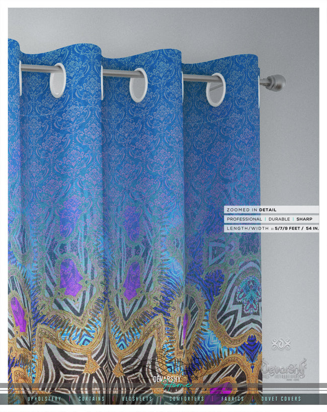 Blue Ornate Mandala PREMIUM Curtain Panel. Available on 12 Fabrics. Heavy & Sheer. 100224