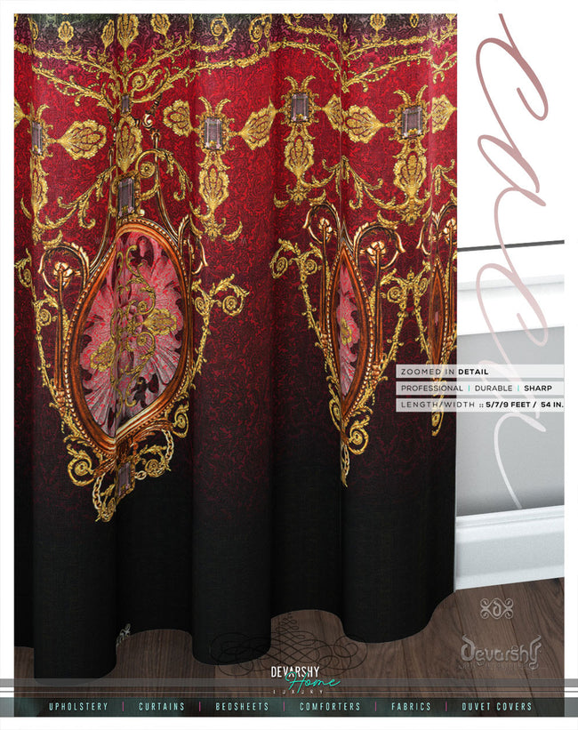 Maroon Luxury Baroque PREMIUM Curtain Panel. Available on 12 Fabrics. Heavy & Sheer. 100238