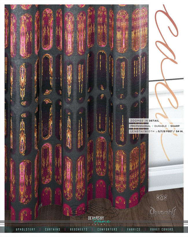 Baroque Fuchsia Pattern Curtain Panel. 12 Fabric Options. Made to Order. Heavy And Sheer. 100246