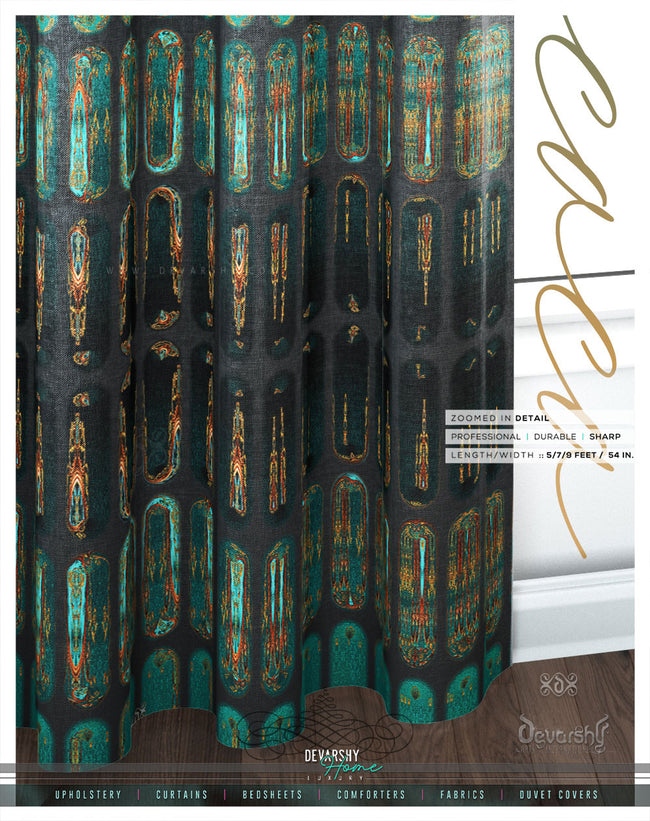 Turquoise Pattern PREMIUM Curtain Panel. 12 Fabric Options. Made to Order. Heavy And Sheer. 100247