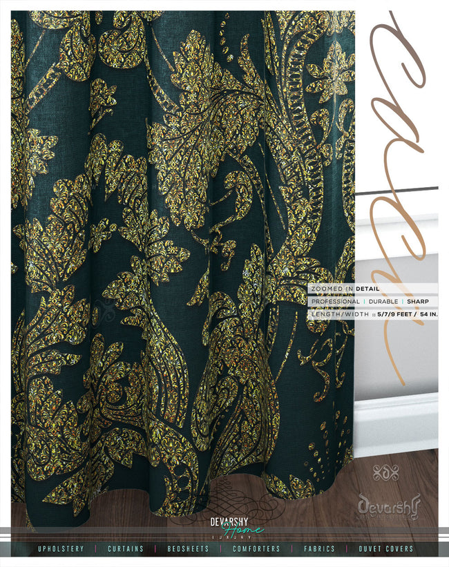 Teal Luxurious Damask PREMIUM Curtain Panel. Available on 12 Fabrics. Made to Order. 100262