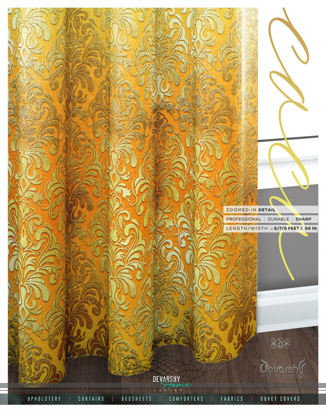 Yellow Gold Damask PREMIUM Curtain Panel. Available on 12 Fabrics. Made to Order. 100268