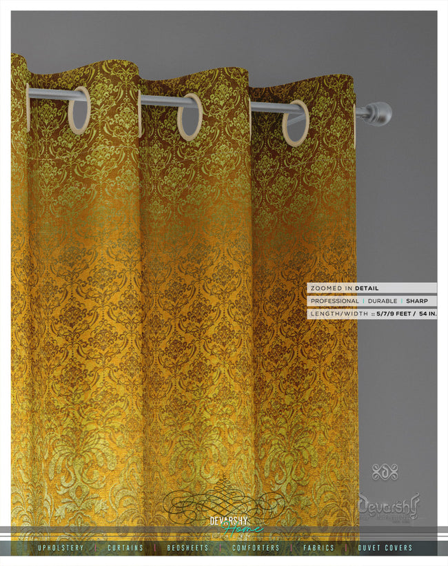 Yellow Gold Damask PREMIUM Curtain Panel. Available on 12 Fabrics. Made to Order. 100268