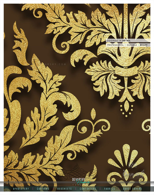 Ornate Brown Damask PREMIUM Curtain Panel. Available on 12 Fabrics. Made to Order. 100278