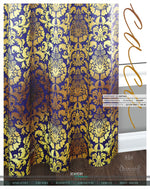 Gold Damask Pattern Blue Curtain Panel. 12 Fabric Options. Made to Order. Heavy And Sheer.  100283