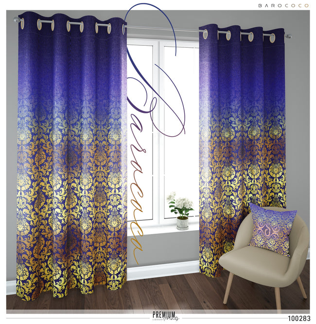 Gold Damask Pattern Blue Curtain Panel. 12 Fabric Options. Made to Order. Heavy And Sheer.  100283