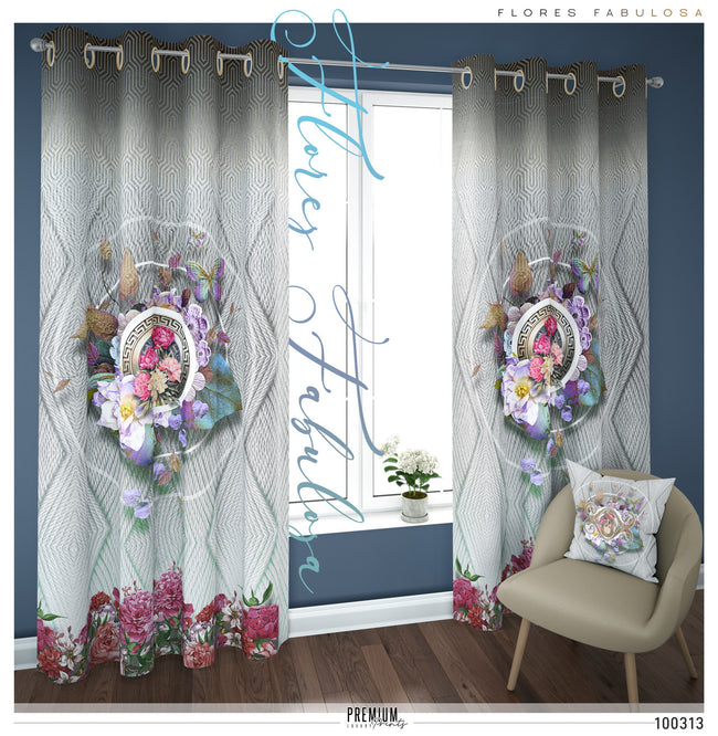 Knitted Pattern Floral Print PREMIUM Curtain Panel. Available on 12 Fabrics. Made to Order. 100313