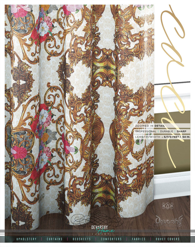 Golden Floral PREMIUM Curtain Panel. Made to Order on 12 Fabric Options - 100318