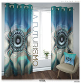 Blue Futuristic Design PREMIUM Curtain Panel. Available on 12 Fabrics. Made to Order. 100330