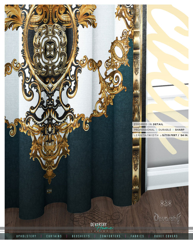 The Amber Room Teal PREMIUM Curtain Panel. Available on 12 Fabrics. Made to Order. 100355D