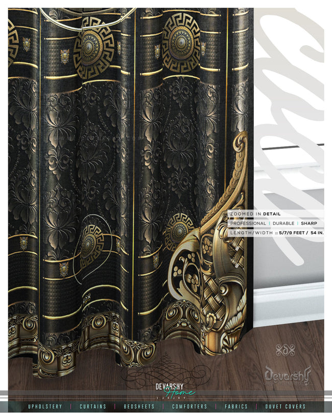 Baroque Black Beauty PREMIUM Curtain Panel. Available on 12 Fabrics. Made to Order. 100356