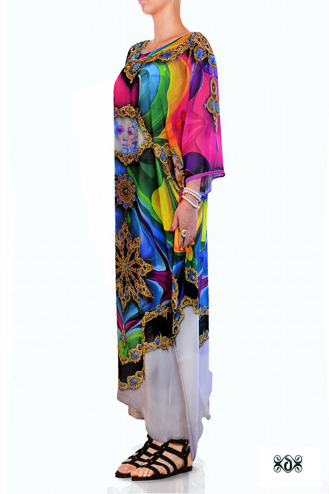 Devarshy Exclusive Designer Vibrant Artistic Long Embellished Kaftan Dress - 1100A , Apparel - DEVARSHY, DEVARSHY
 - 2