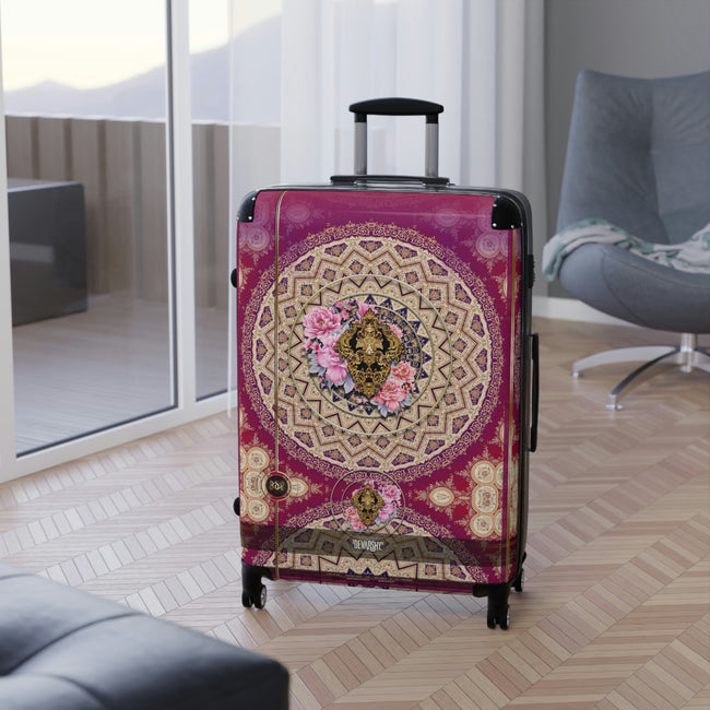 Fuchsia Mandala Suitcase 3 Sizes Carry-on Suitcase Pink Floral Luggage Hard Shell Travel Suitcase | 10357B