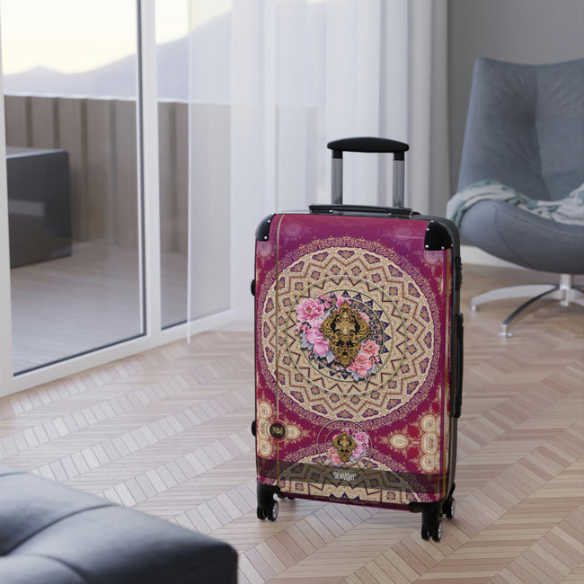 Fuchsia Mandala Suitcase 3 Sizes Carry-on Suitcase Pink Floral Luggage Hard Shell Travel Suitcase | 10357B