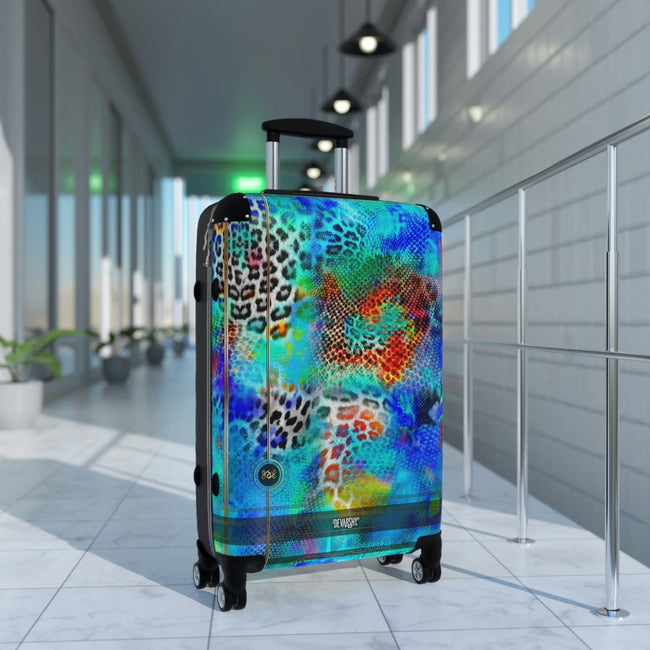 Turquoise Leopard Print Suitcase Carry-on Suitcase Animal Print Luggage Hard Shell Suitcase in 3 Sizes | 0013