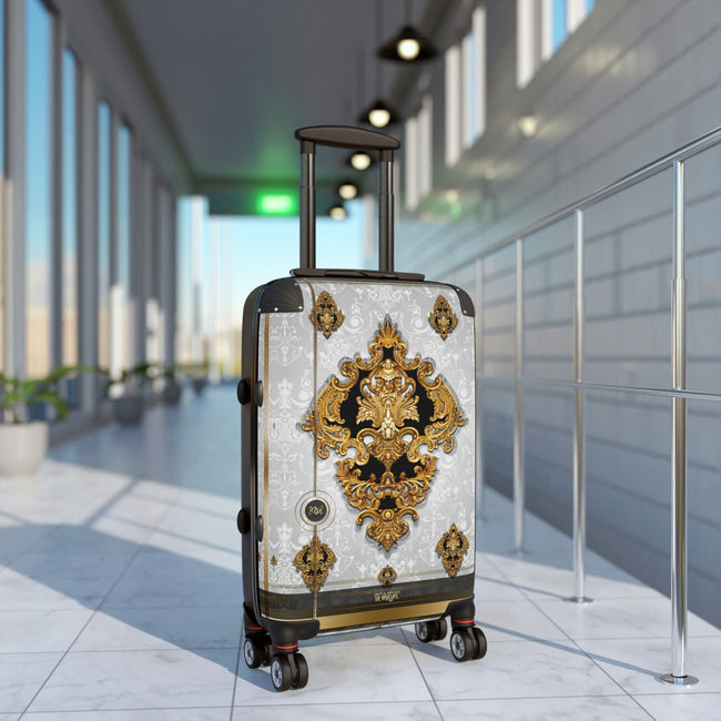 Gold Medallion Suitcase 3 Sizes Carry-on Suitcase Baroque Luggage White Hard Shell Suitcase with Wheels  | XTQ1003B