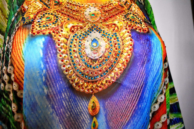 Devarshy Designer Digital Print Royal Peacock Long Embellished Kaftan Dress - 003 , Apparel - DEVARSHY, DEVARSHY
 - 4