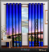 The Blue Lite up Cityscape Print Premium Blackout Curtain Panels, 2 Pcs - 1177