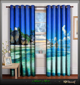 The Serene Blue Ocean Printed Whiteout Curtains, 2 Panels - 1051