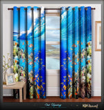 The Blue Underwater Life Printed Whiteout Curtains, 2 Panels - 1264