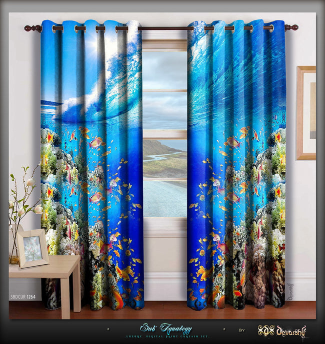 Devarshy Designer Digital Print Blue Underwater Home Decor Curtain Set , Home Decor - DEVARSHY, DEVARSHY
 - 1