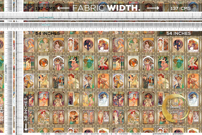 Mucha Collage Upholstery Fabric 3meters in 2 Styles & 12 Furnishing Fabrics Classical Art Fabric by the Yard | D20123