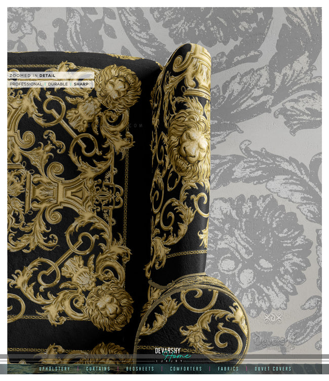 Golden Lion Blue Upholstery Fabric 3Meters 12 Furnishing Fabric Options Baroque Lion Fabric By the Yard | D21040