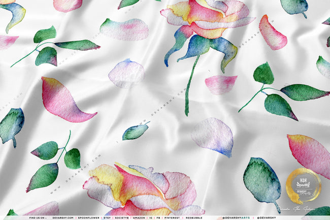 Watercolor Floral Apparel Fabric 3Meters+, 9 Designs | 8 Fabrics Option | Fabric By the Yard | D20163