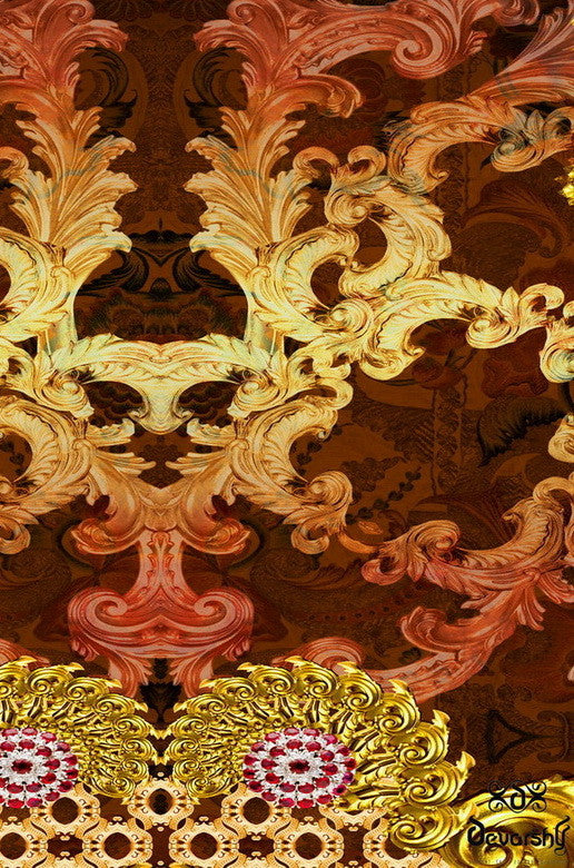 BAROQUE Ornate Brown Premium Curtain Panel, 2 Fabrics - 1025C.