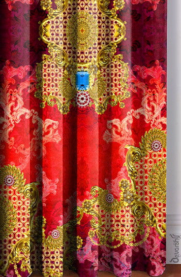 BAROQUE Ornate Scarlet Heavy Curtain Panel, 2 Fabrics - 1025D.