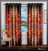 Medallion Royal Red Premium Curtain  Panel, Luxurious Heavy Satin Curtain - 1028A