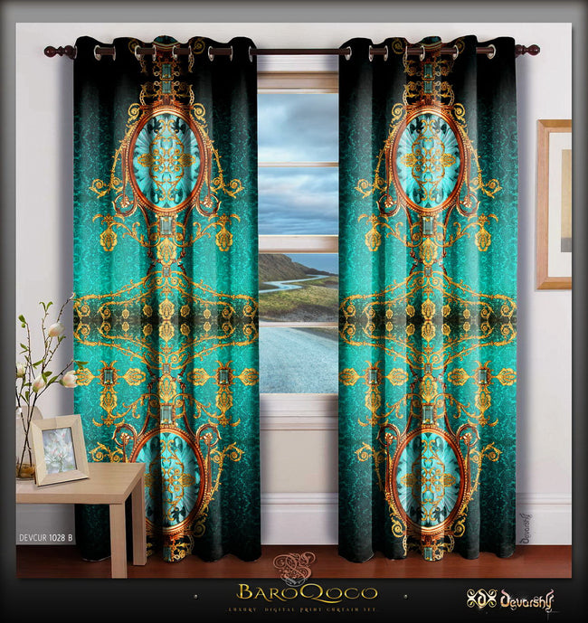 Devarshy Turquoise Baroque Decorative Designer Room Curtains Panels , Home Decor - DEVARSHY, DEVARSHY
 - 1