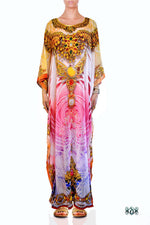 AURUM 79 Exquisite Pink Crystals Embellished Devarshy Long Kaftan - 1011A