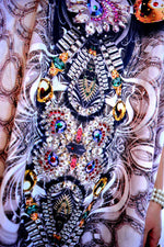 CRYSTALLIUS Decorated Stones Devarshy Pure Silk Short Embellished Kaftan - 1047A.