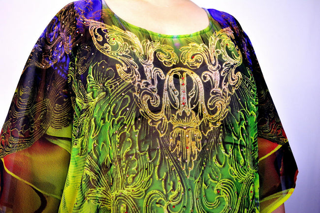 Devarshy Designer Green Intricate Digital Print Long Embellished Kaftan Gown - 1052A , Apparel - DEVARSHY, DEVARSHY
 - 4