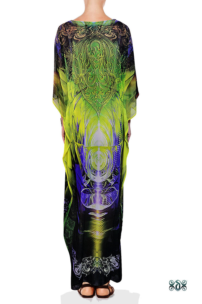 Devarshy Designer Green Intricate Digital Print Long Embellished Kaftan Gown - 1052A , Apparel - DEVARSHY, DEVARSHY
 - 3