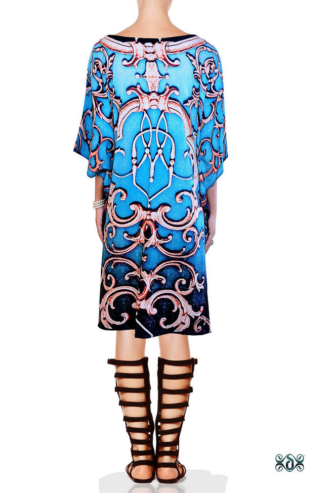 Devarshy Digital print Blue Baroque Style Designer Short Embellished Kaftan -1053B , Apparel - DEVARSHY, DEVARSHY
 - 3