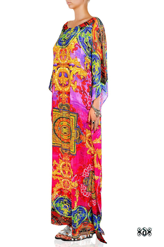 Devarshy Designer Pinkish Stylish Tibetan Design Long embellished printed Kaftan -1066A , Apparel - DEVARSHY, DEVARSHY
 - 2