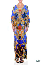 AURUM 79 Blue Ornate Chains Devarshy Long Embellished Kaftan - 1089A