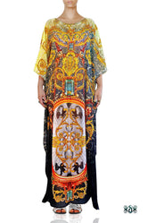 Gradient Ornate Long Kaftan, Crystals Embellished Caftan, Long Georgette Kaftan - 1093A